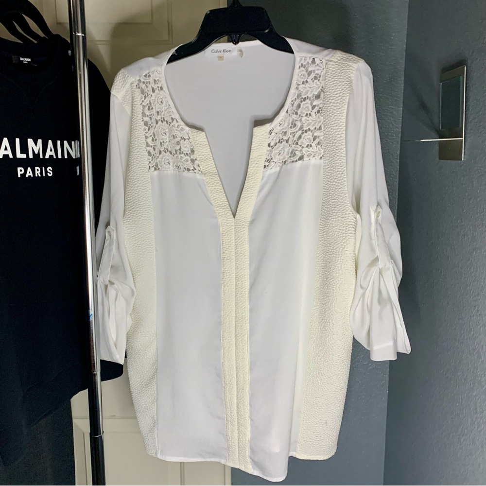 CALVIN KLEIN Blouse w/ Roll-Tab Sleeve Detail XL
